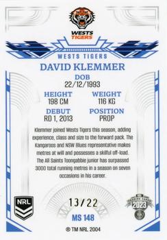 2023 NRL Traders Elite - Mojo Sapphire #MS148 David Klemmer Back